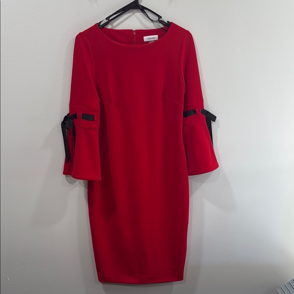 Calvin Klein Red Dress with Black Accents Size 6 EUC